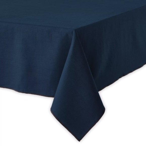 Studio 3B Chambray Merrowed Linen Blend 70" Round Dress Navy Blue Tablecloth - Picture 1 of 3